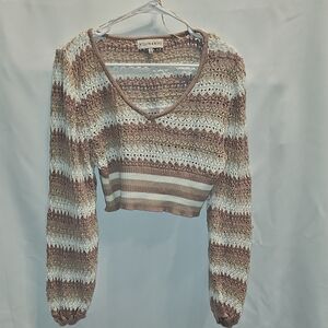 Crochet Striped Crop Top in Light Pink and Cream